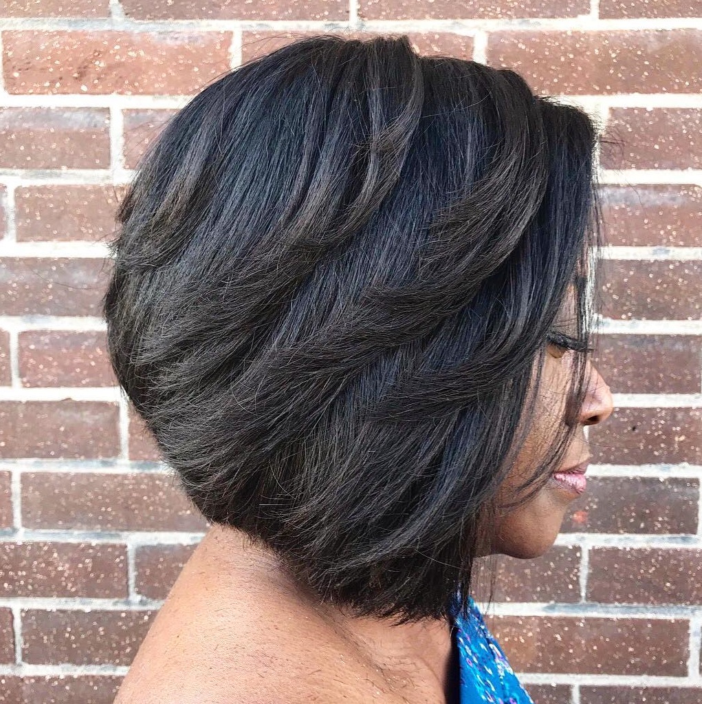 Black A-Line Bob With Razor Cut Layers