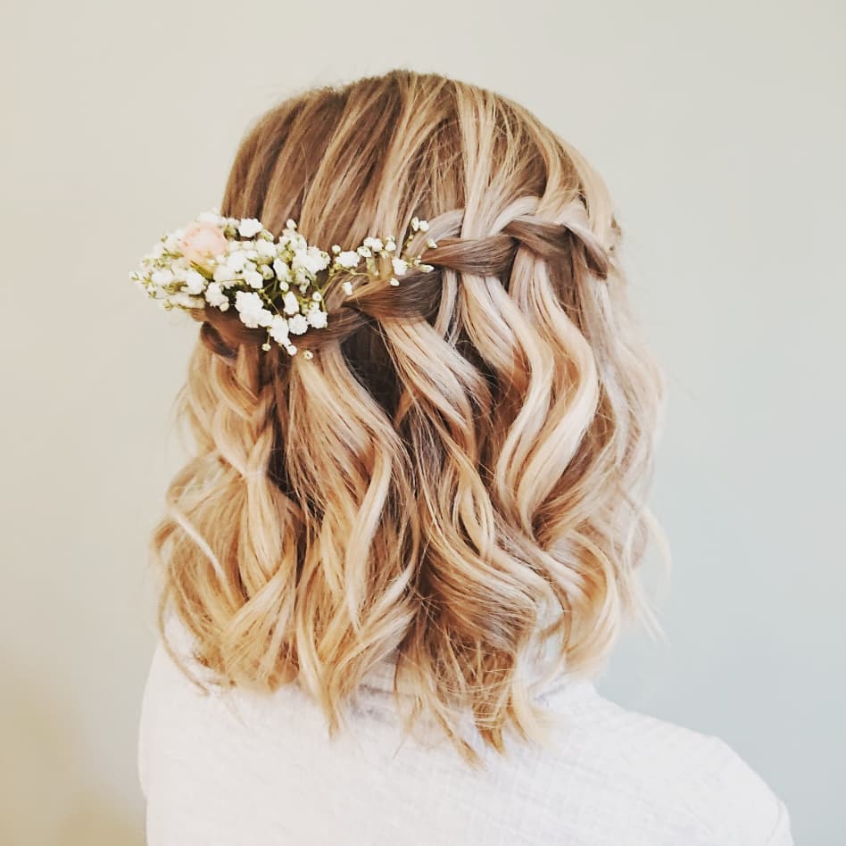 Wavy Bob Half Updo With Waterfall Braids