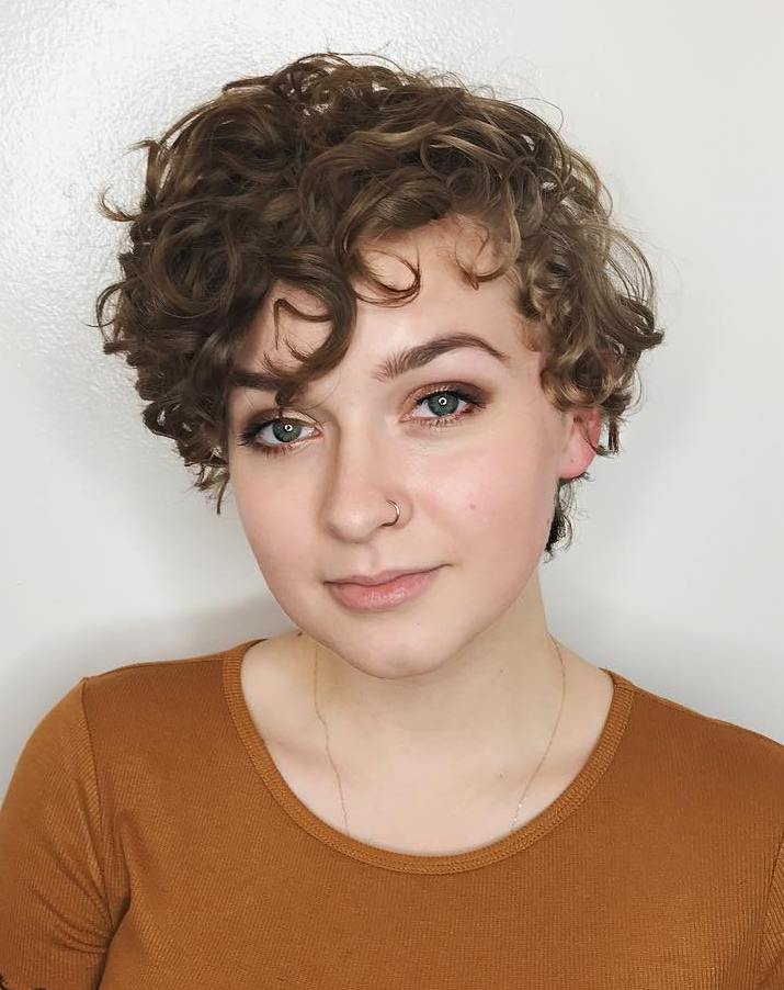 Short Curly Hairstyle With Long Bangs