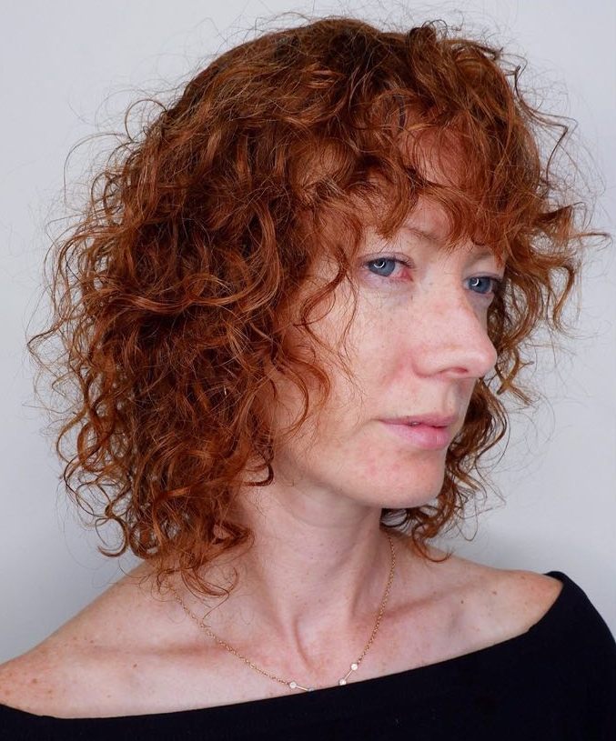 Medium Shaggy Curly Red Hair Style