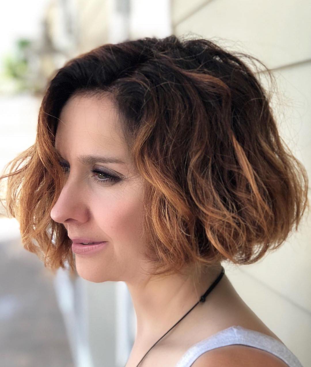 One-Length Brunette Bob With Copper Ombre