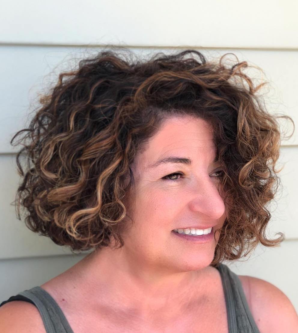 Curly Layered Bob With Sun-Kissed Highlights