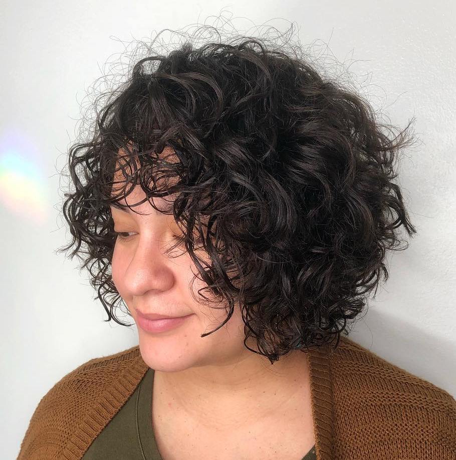 Chin-Length Curly Bob With Bangs