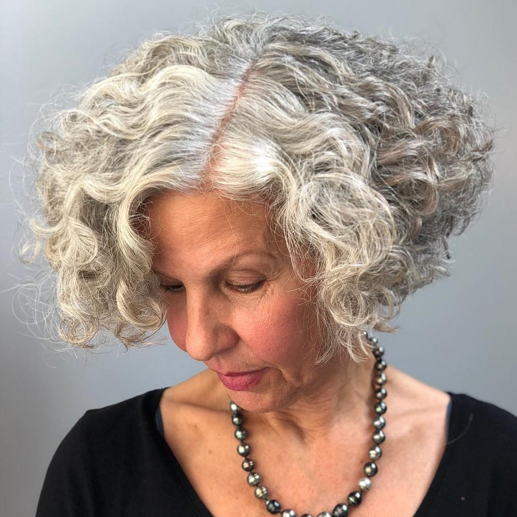 Voluminous Gray Curly Bob