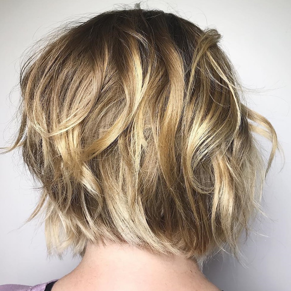 Messy Inverted Bob With Blonde Balayage