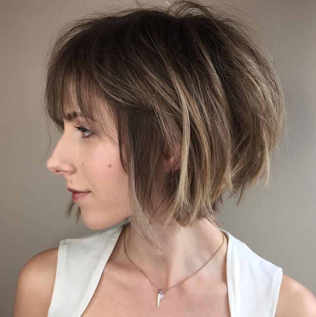 Messy Brown Bob With Subtle Blonde Highlights