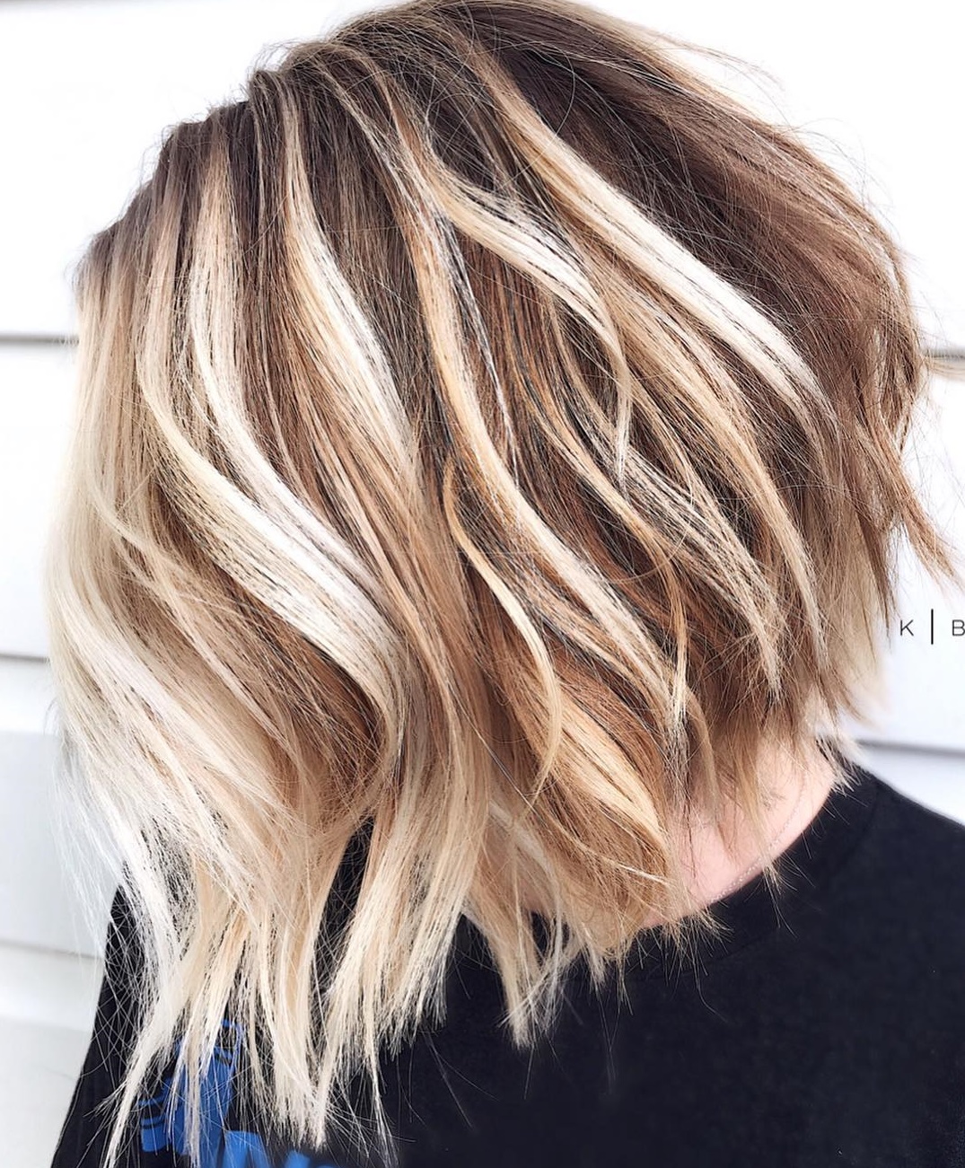 Choppy Bronde Bob With Bright Highlights