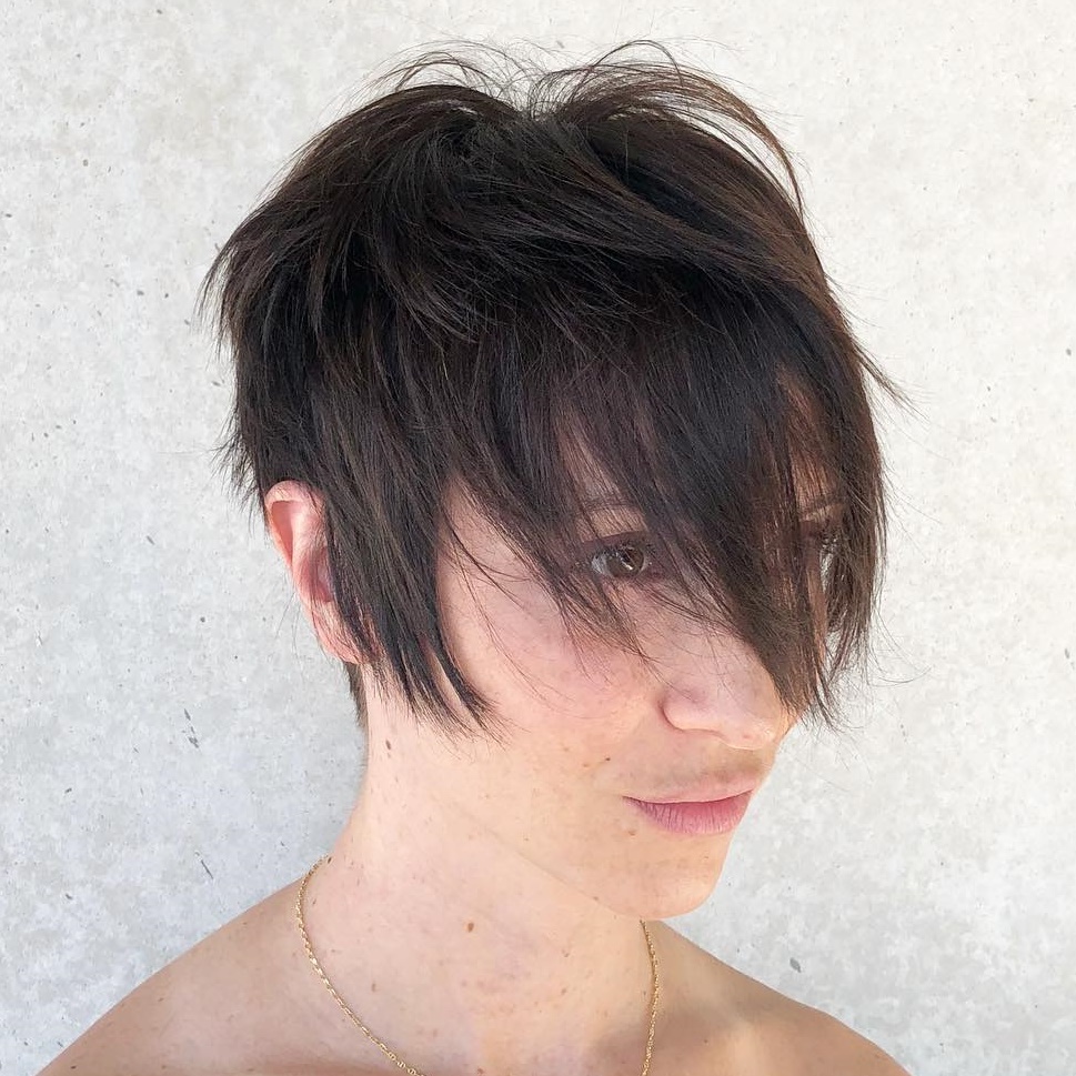 Uneven Tapered Pixie With Long Bangs