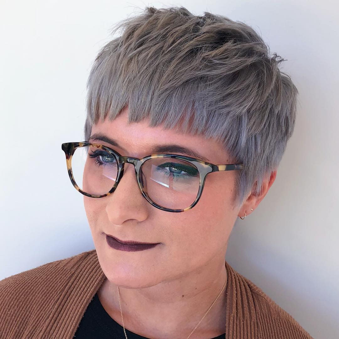 Choppy Gray Pixie For Square Faces