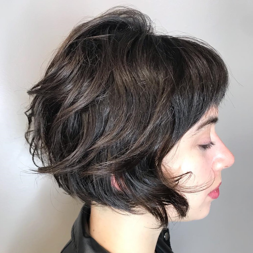 Brunette Ear-Length Bob With Bangs