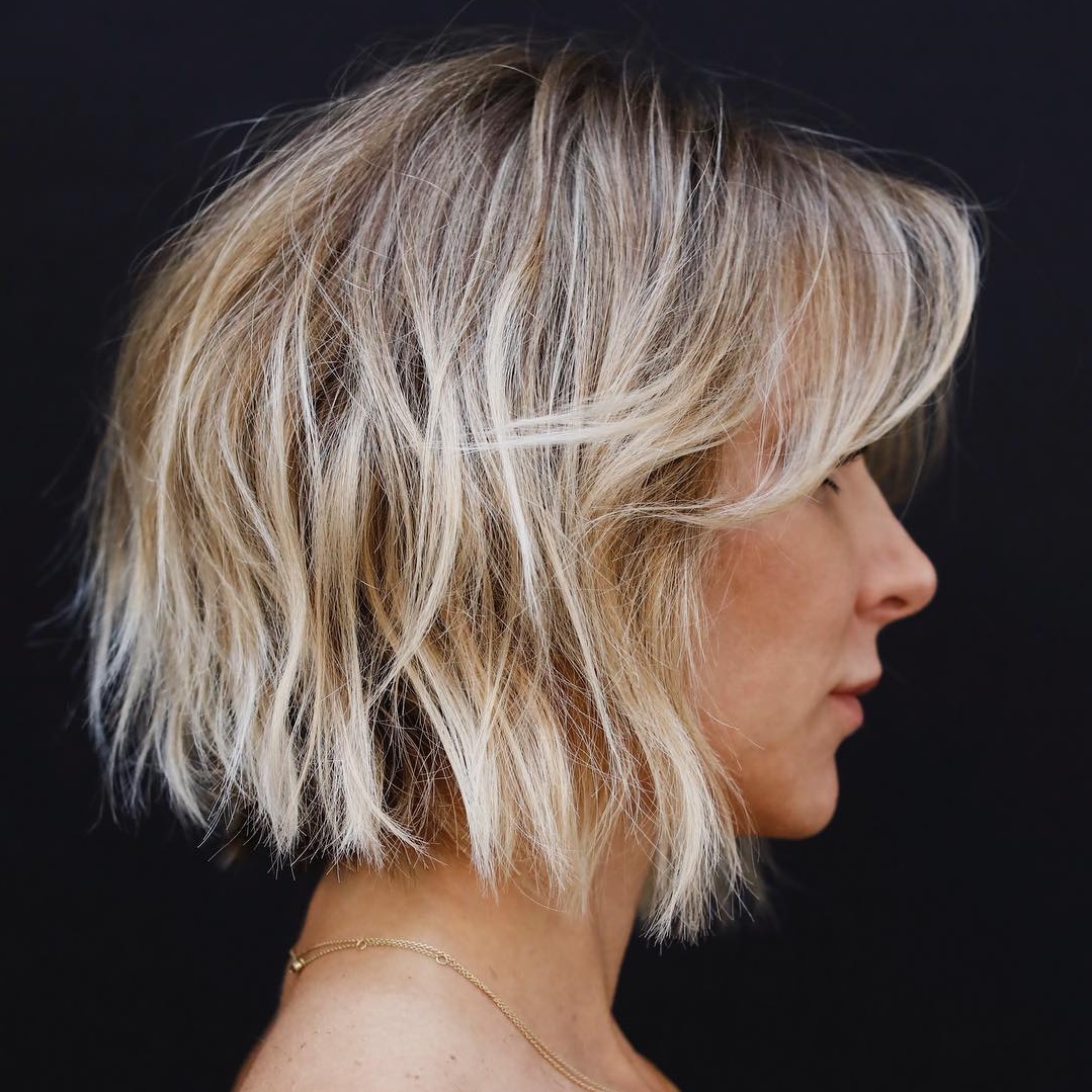 Bronde Bob Shag With Side Bangs