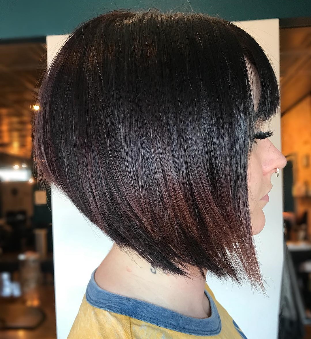 Angled Textured Black Bob With Bangs