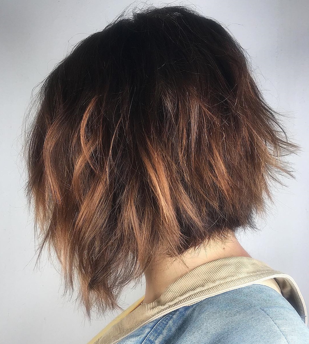 Brown Bob Shag With Caramel Highlights