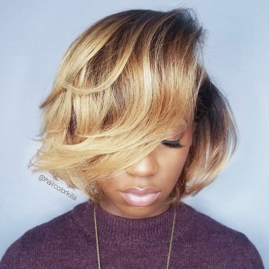 Caramel Balayage Bob For Black Hair