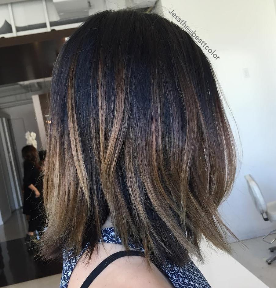 Black Undone Bob With Brown Highlights