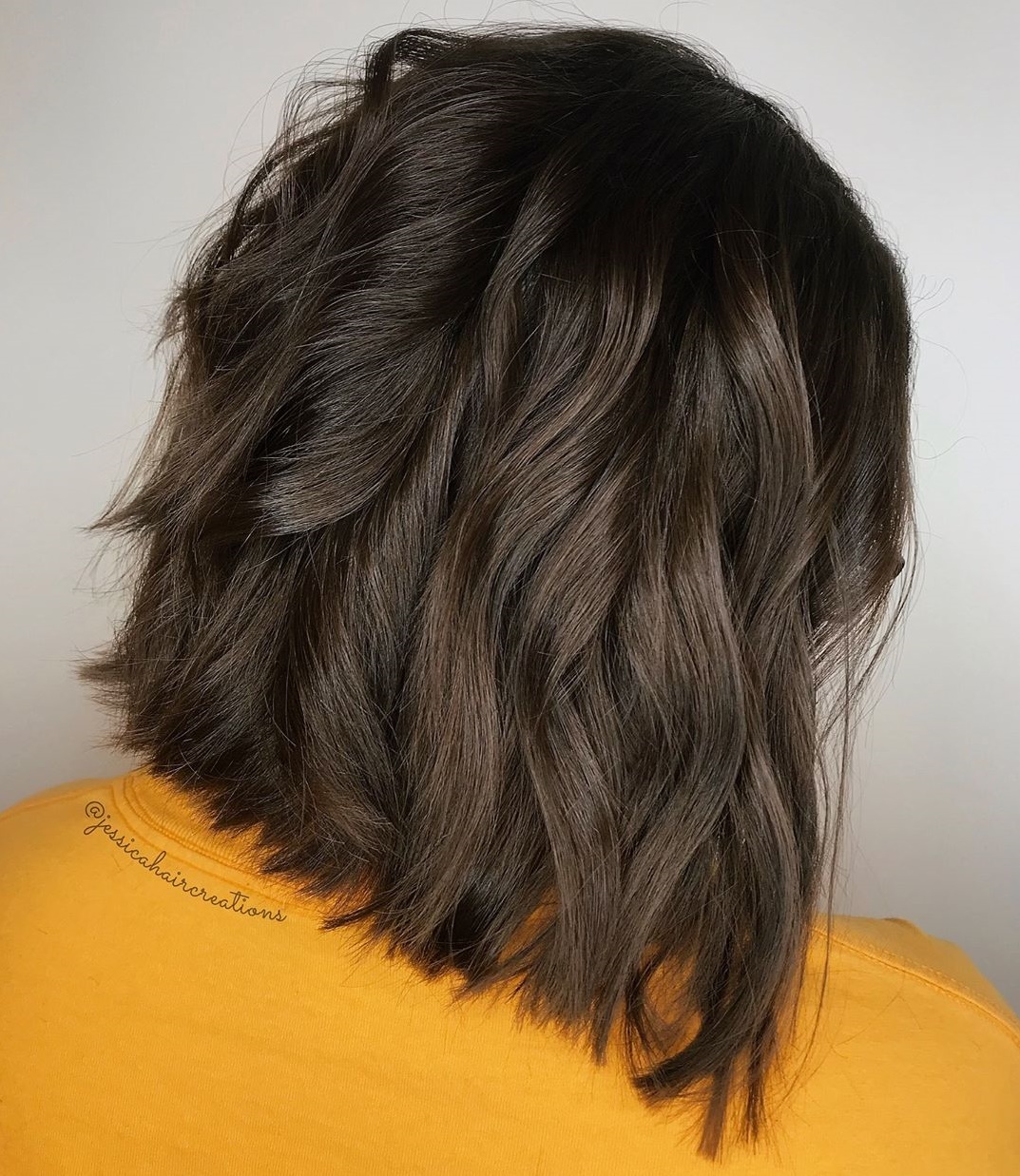 Chocolate Brown Angled Bob With Waves