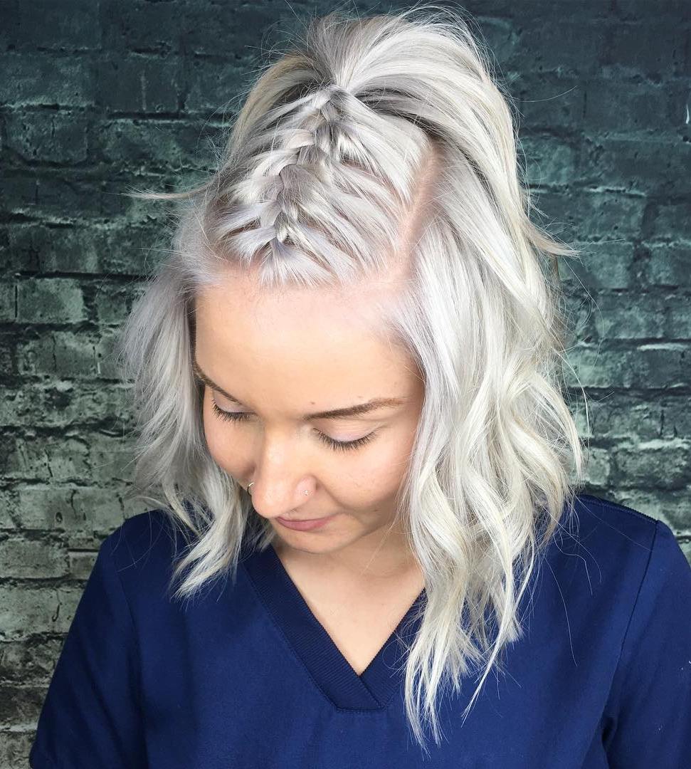 Wavy Silver Bob With Top Braid