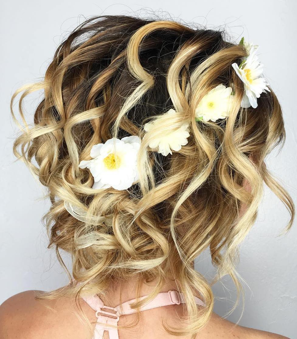 Layered Curly Updo With Flowers