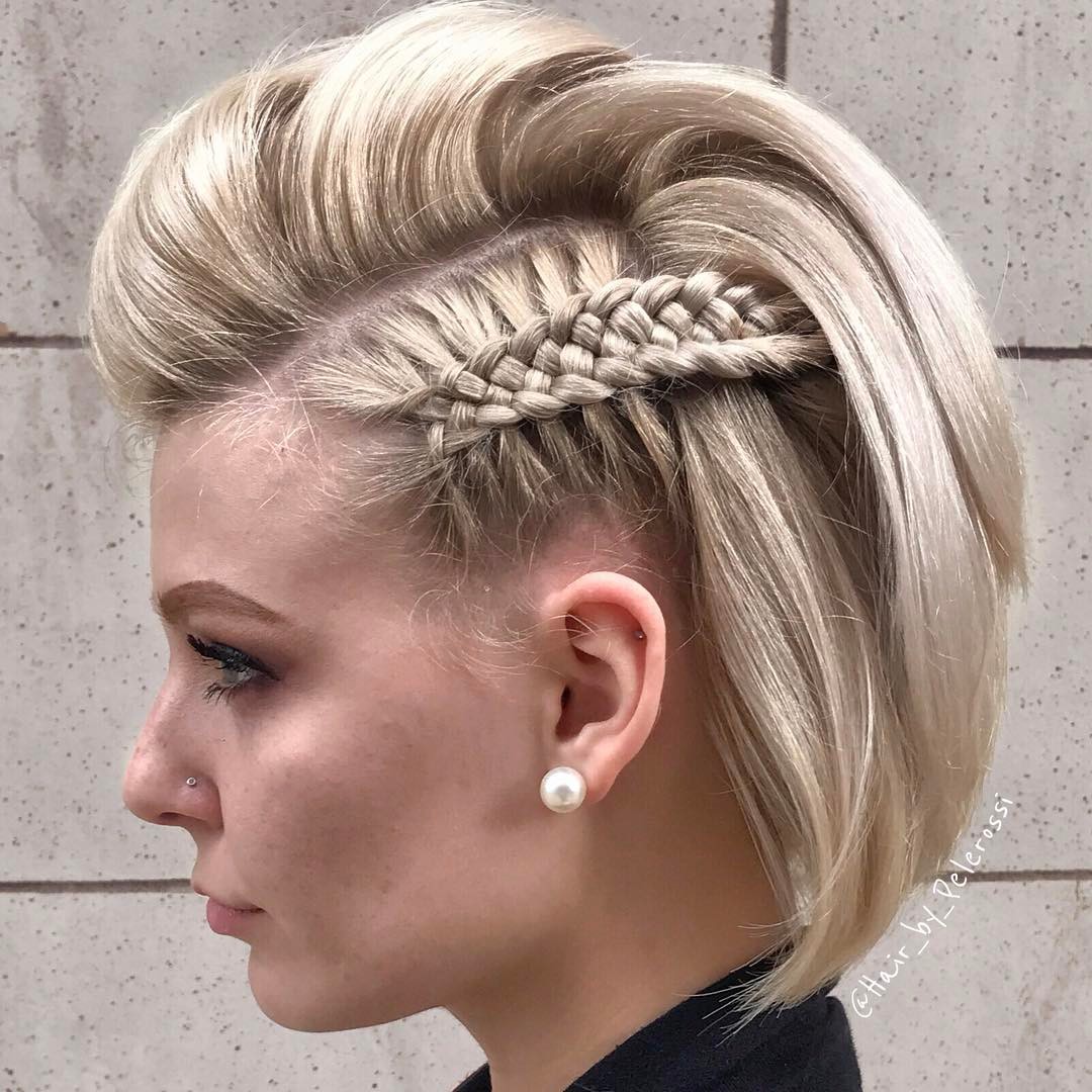 Inverted Mohawk Bob Hairstyle With Side Braids